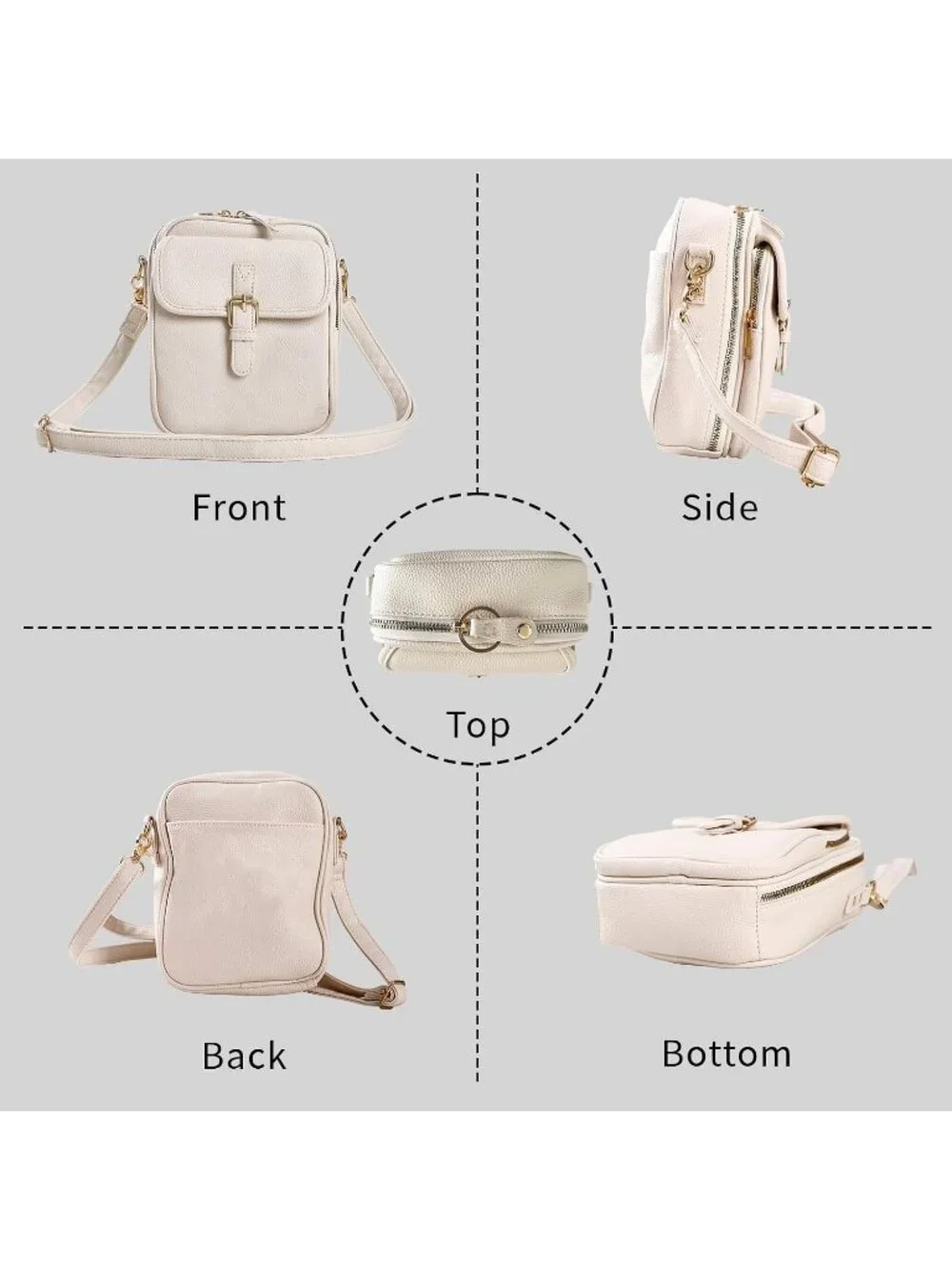 Women's White Faux Leather Anti-Theft Large Capacity Card Slots Crossbody Bag